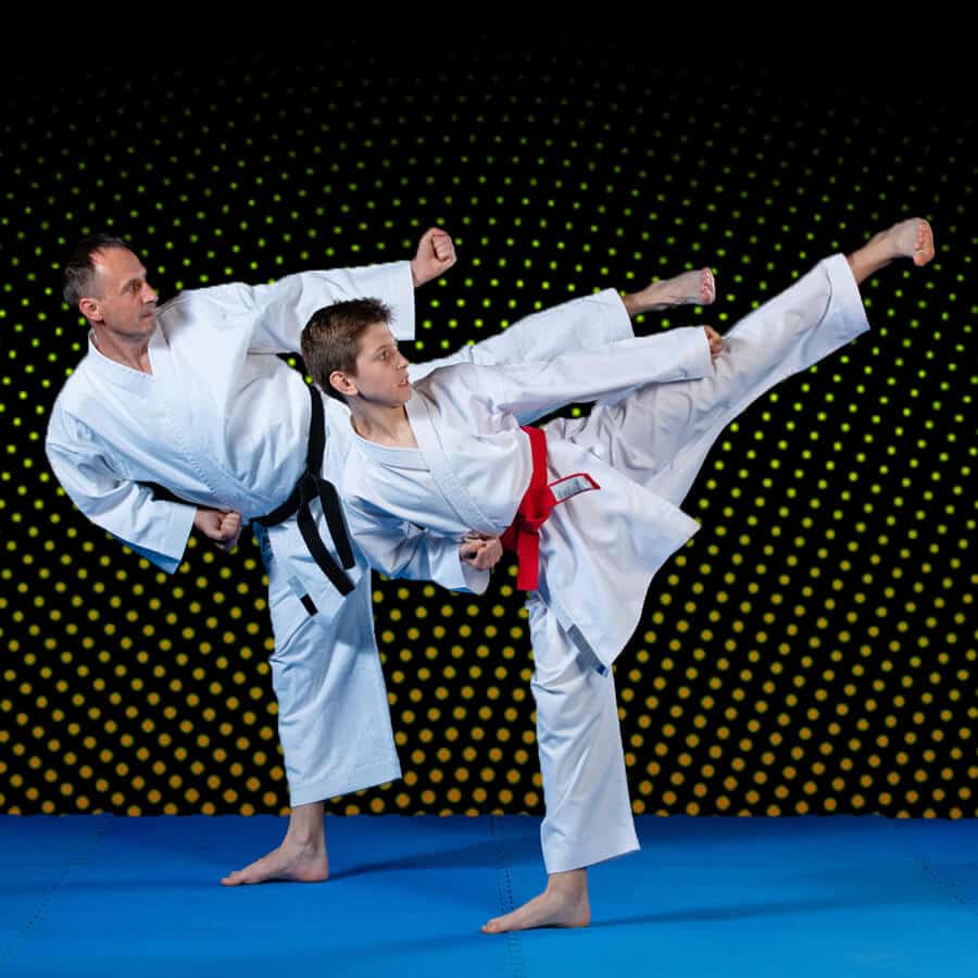 Martial Arts Lessons for Families in Woodbridge VA - Dad and Son High Kick