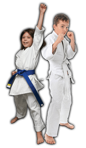 Martial Arts Lessons for Kids in Woodbridge VA - Happy Blue Belt Girl and Focused Boy Banner